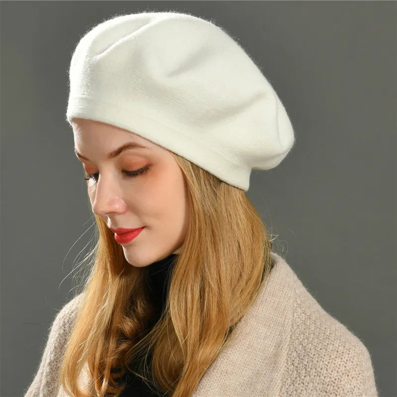 Women Beret ,Hat Winter Fashion ,Female Knitted Cotton Wool Hats Spring, Brand Girls ,Cashmere Blend, Solid Color Beret