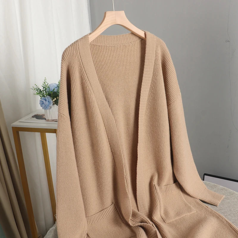 Vintage Long Cardigan for Women ,Sweater Open Stich Autumn Winter, Thick Warm Women Jacket