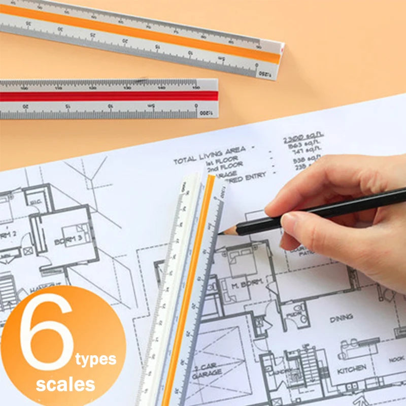 Triangular Scale Ruler 1:20-1:500 Alloy/Metal/Plastic Straight Ruler 30cm Architect/Engineer Accurate Drafting Measure Tool