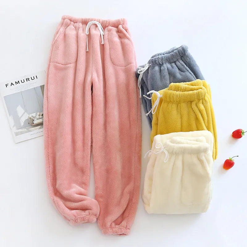 New Style Ladies Flannel, Trousers Pajama Pants, Thick Loose Color, Cute Warm Close-up, Pants Casual, Home Pants Women