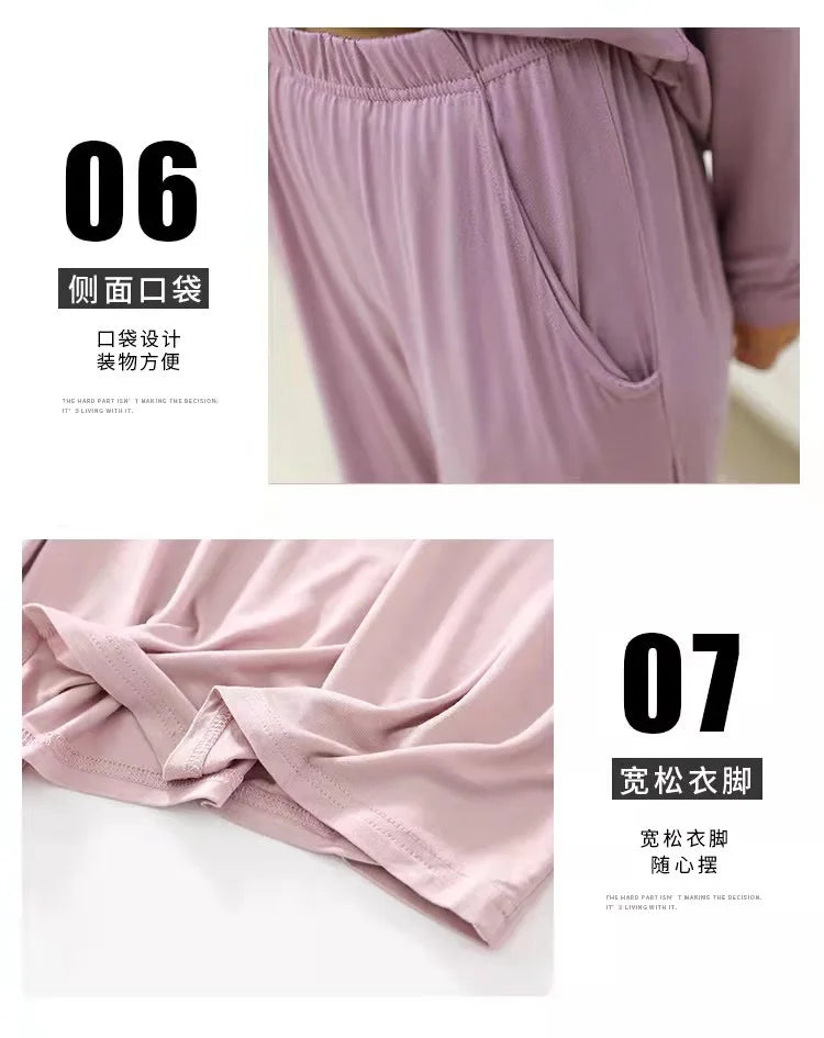 New  Pajamas Women's Autumn Winter Sleepwear Long-Sleeved Trousers Set Bra Cup Comfortable Home