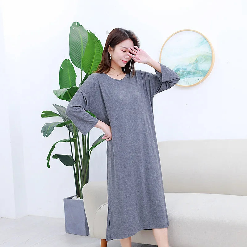 New spring and autumn ladies modal dress ,solid color loose, large size casual night skirt, home skirt female nightgown sleep wear