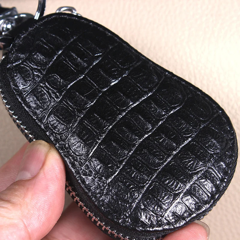 New Crown Shape Black Crocodile Leather Car Key Holder Auto Keychain Protector Cover Case with Crystal