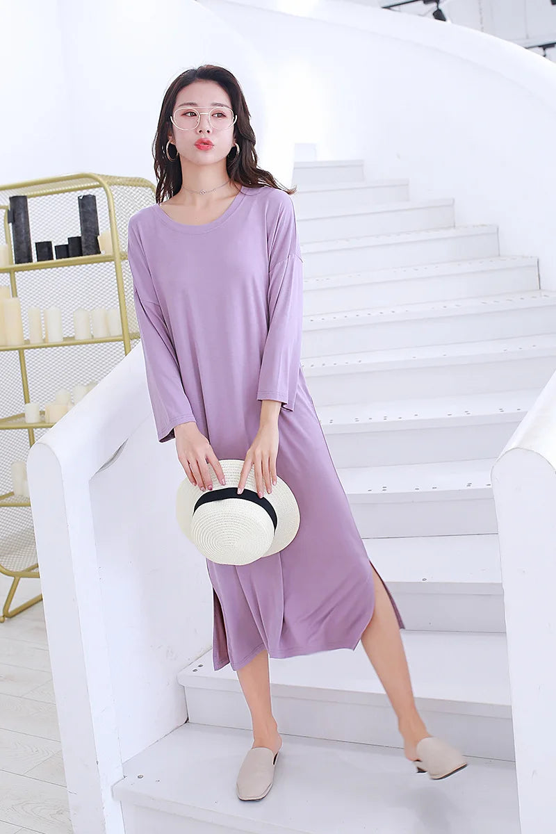 New spring and autumn ladies modal dress ,solid color loose, large size casual night skirt, home skirt female nightgown sleep wear