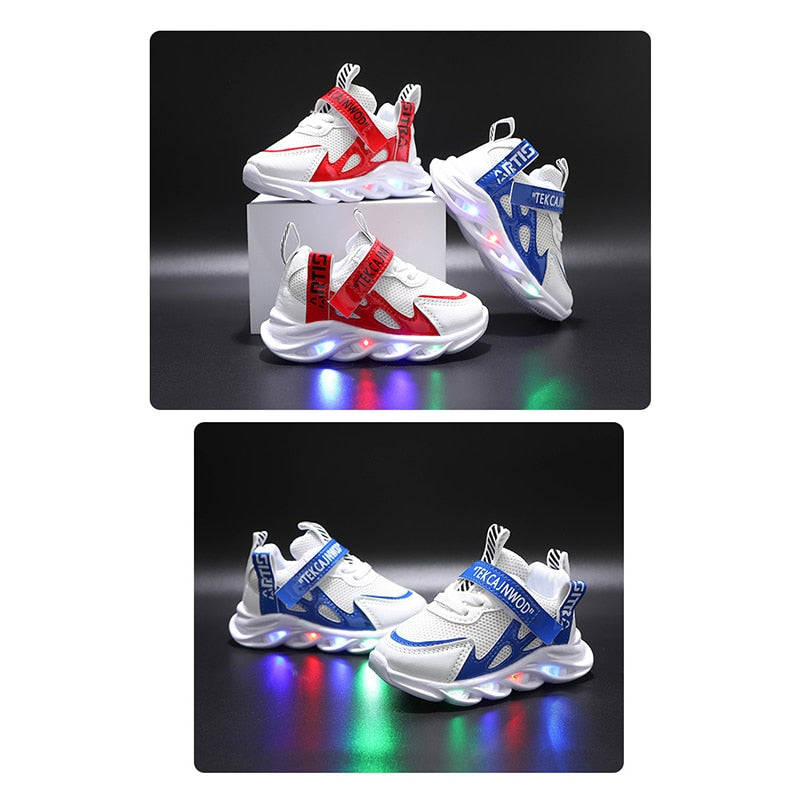 Size 21-30 New LED Children ,Boys Lighting Running Shoes Kids Breathable Mesh Sneakers