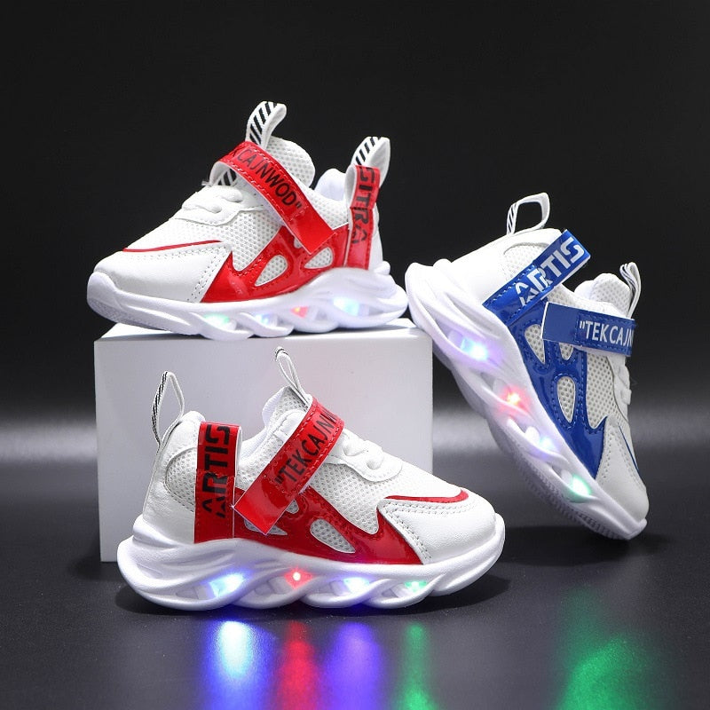 Size 21-30 New LED Children ,Boys Lighting Running Shoes Kids Breathable Mesh Sneakers