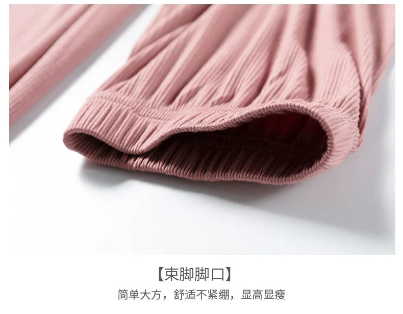 NEW Spring and Autumn New Women's Modal Threaded Pajamas Long Sleeve Long Pants with Chest Pad Large Size Home Service Two-piece Set