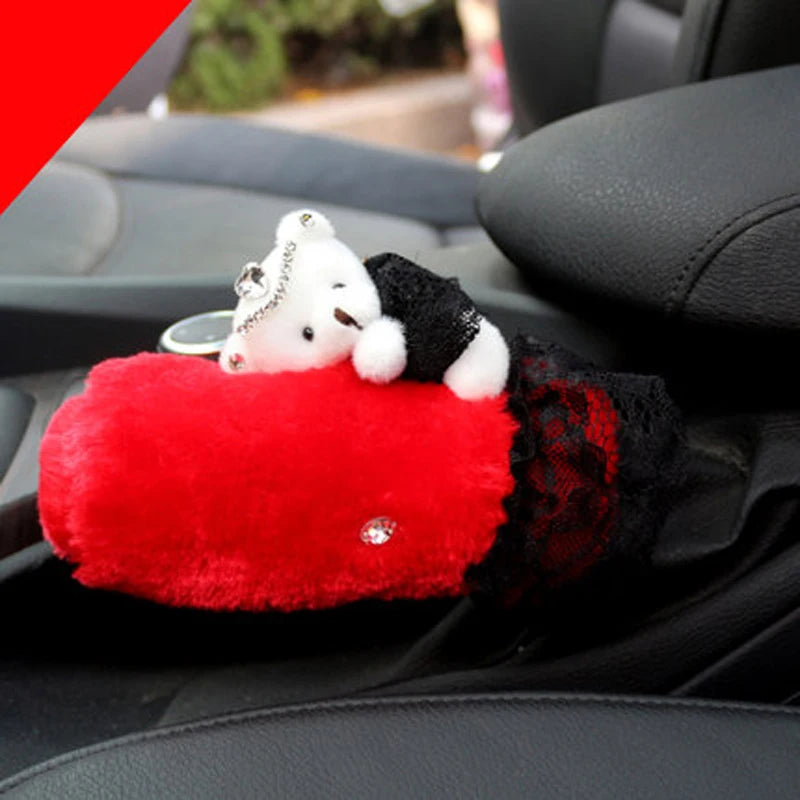 Plush Car Steering Wheel Cover Seat Belt Shifter Hand Brake Covers Set Armrest Hanging Pillow Tissue Box Neck Pillows