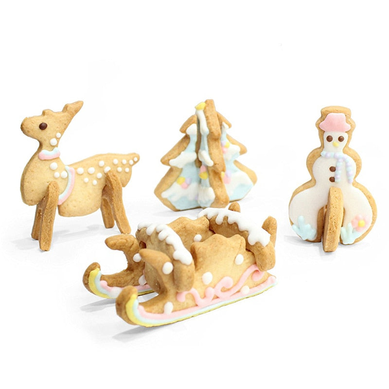 Modern kitchen, comfort and elegance, tools and more 3D CHRISTMAS Scenario Cookie Cutter Set Snowman Christmas Tree Cookies Mold Tools Biscuit Mould Fondant Cutter Cake Decoration