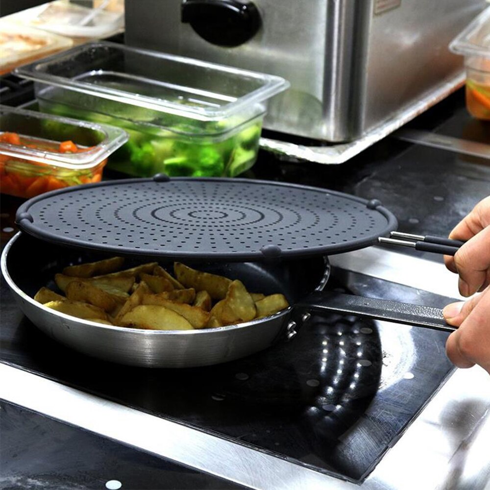 Walfos Silicone Splatter  Guard Nonstick Oil Grease Pan Lid Oil-Proof Splash Cover Frying Protection Mat Non-Slip Handle Pot