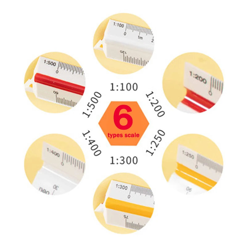 Triangular Scale Ruler 1:20-1:500 Alloy/Metal/Plastic Straight Ruler 30cm Architect/Engineer Accurate Drafting Measure Tool