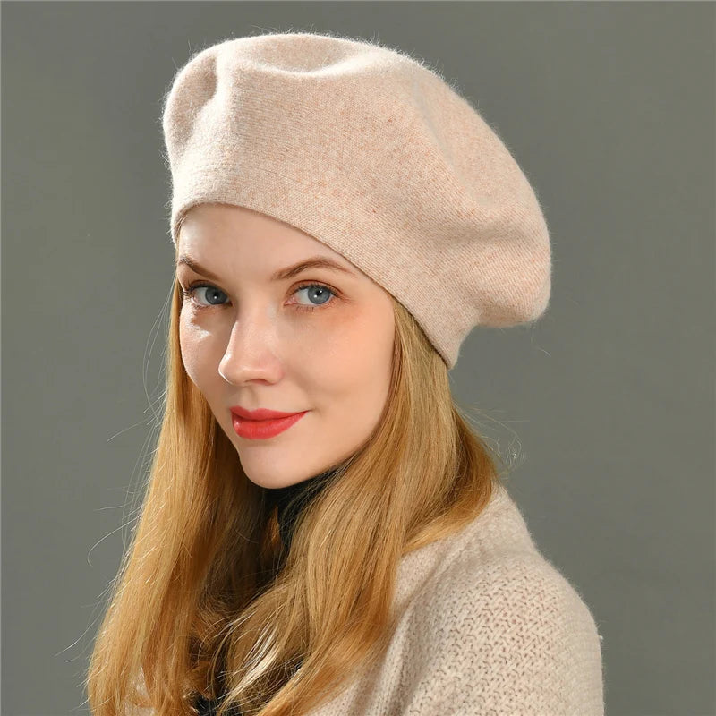 Women Beret ,Hat Winter Fashion ,Female Knitted Cotton Wool Hats Spring, Brand Girls ,Cashmere Blend, Solid Color Beret