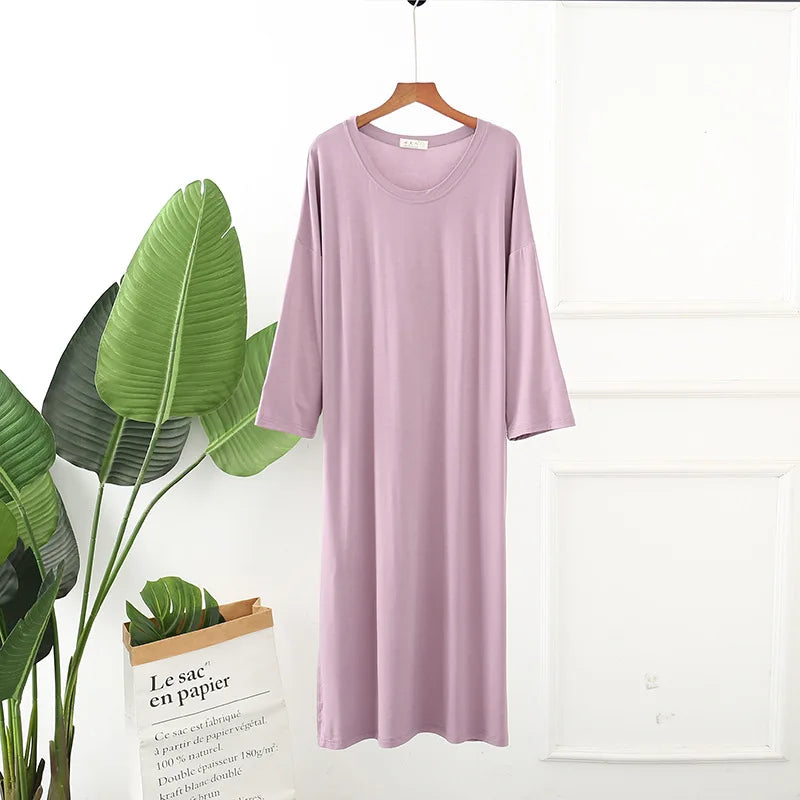 New spring and autumn ladies modal dress ,solid color loose, large size casual night skirt, home skirt female nightgown sleep wear