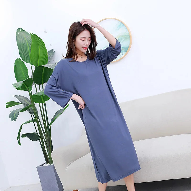 New spring and autumn ladies modal dress ,solid color loose, large size casual night skirt, home skirt female nightgown sleep wear