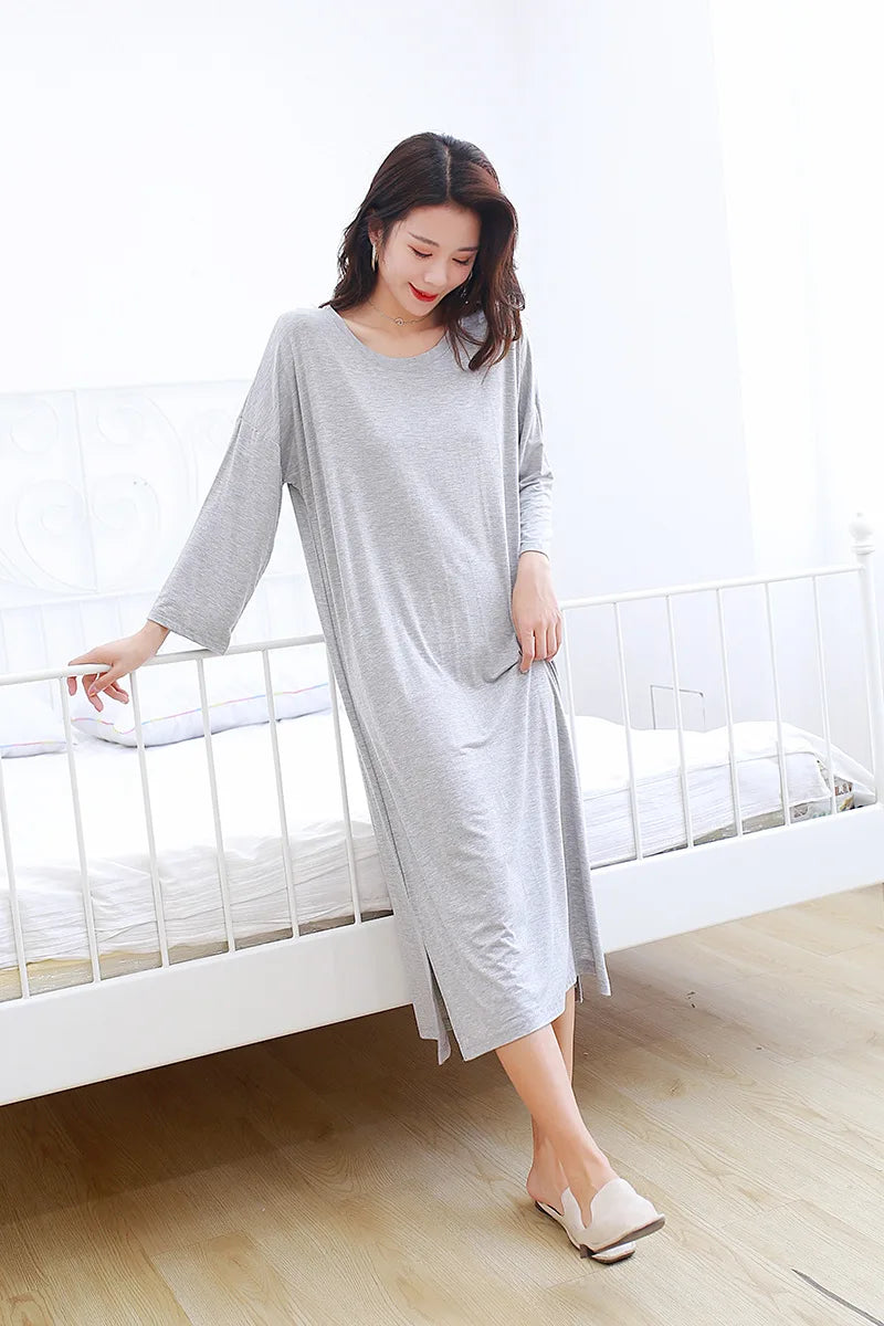 New spring and autumn ladies modal dress ,solid color loose, large size casual night skirt, home skirt female nightgown sleep wear