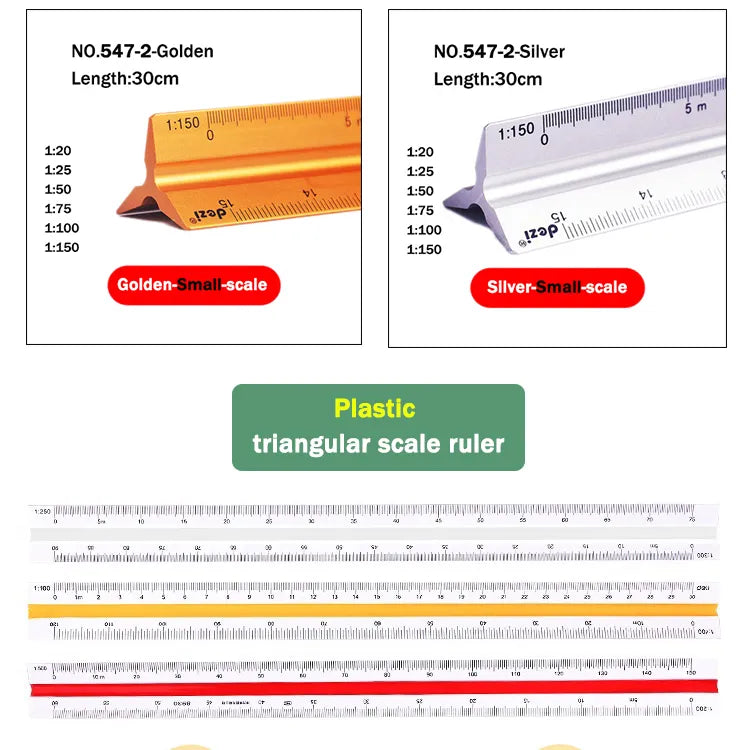 Triangular Scale Ruler 1:20-1:500 Alloy/Metal/Plastic Straight Ruler 30cm Architect/Engineer Accurate Drafting Measure Tool