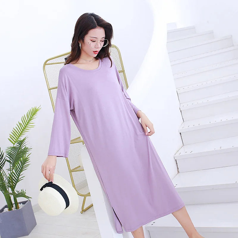 New spring and autumn ladies modal dress ,solid color loose, large size casual night skirt, home skirt female nightgown sleep wear