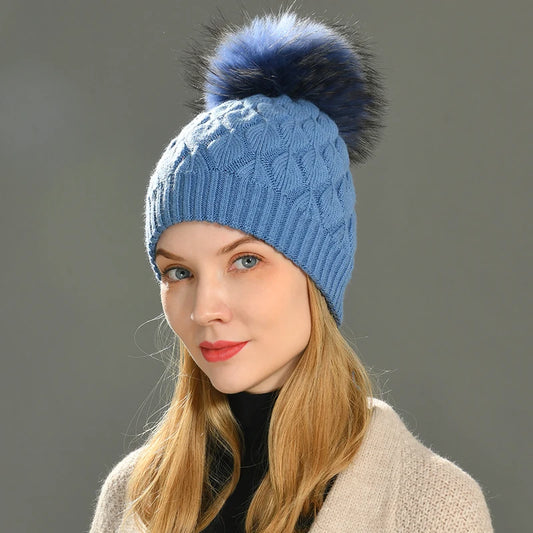 Women Winter Hat Angora Knitted Wool Beanie Female New Fashion Casual Outdoor Thick Ladies Warm Fur Ball Hats