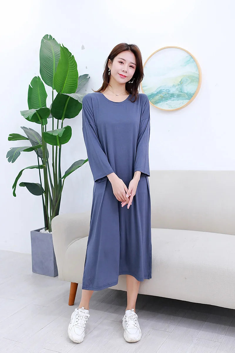 New spring and autumn ladies modal dress ,solid color loose, large size casual night skirt, home skirt female nightgown sleep wear