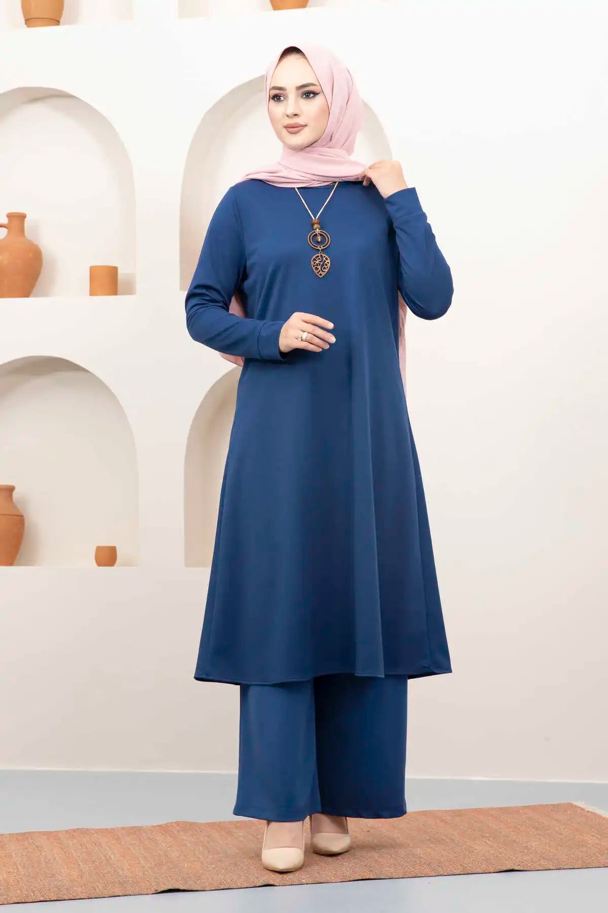 RETAL STYLE Women Muslim Suit Sets Ladies Denim High Elastic Waist Pants Casual İslamic Turkey cloth