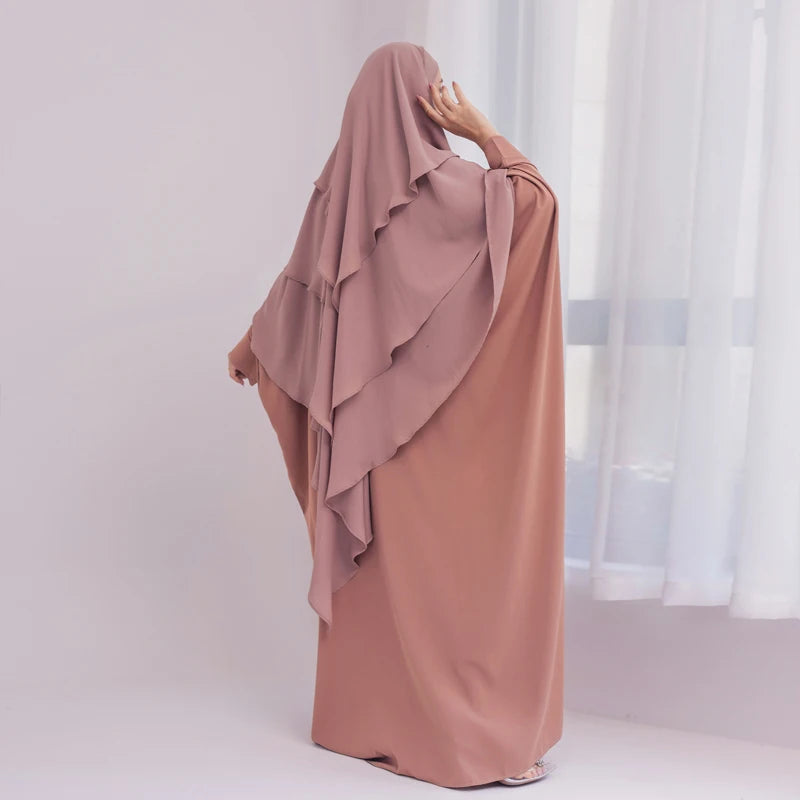 RETAL STYLE Khimar Abaya Set Prayer Clothes Women Islam 3 Layers Back Extra Long Hijab Scarf+Hook and Loop