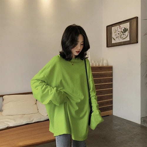 spring autumn Solid Simple oversized  T-shirts Women