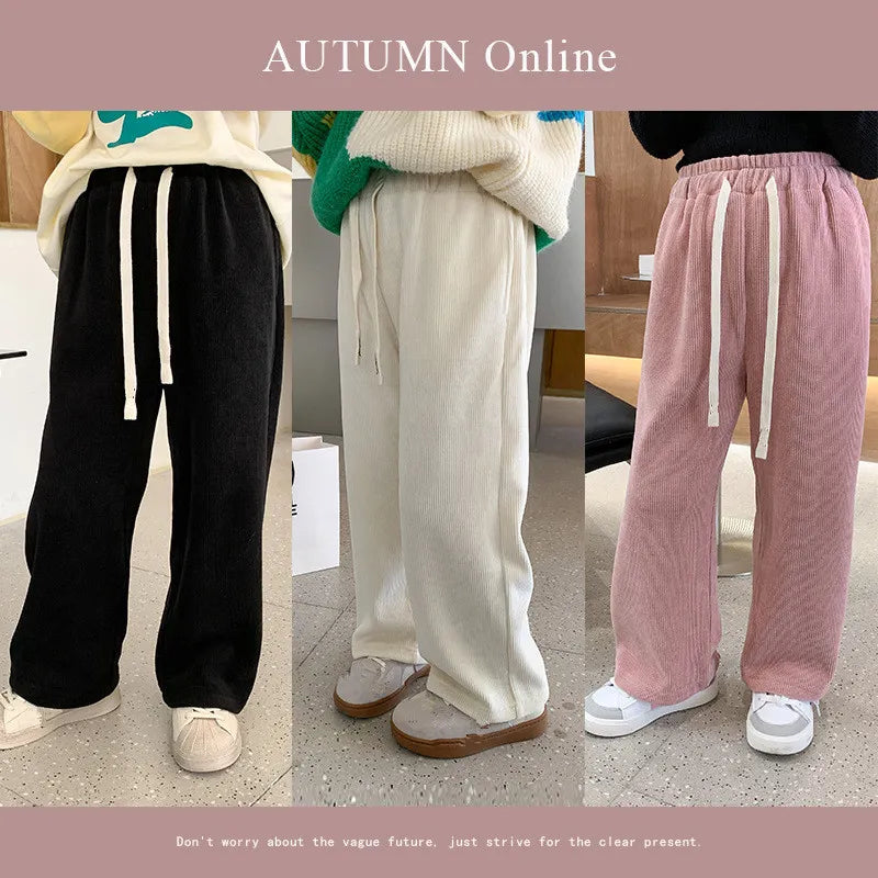 New Light Luxury, Fashion Kids, Trousers Girls Comfortable, Casual Corduroy Strait Pant Boutique Clothing