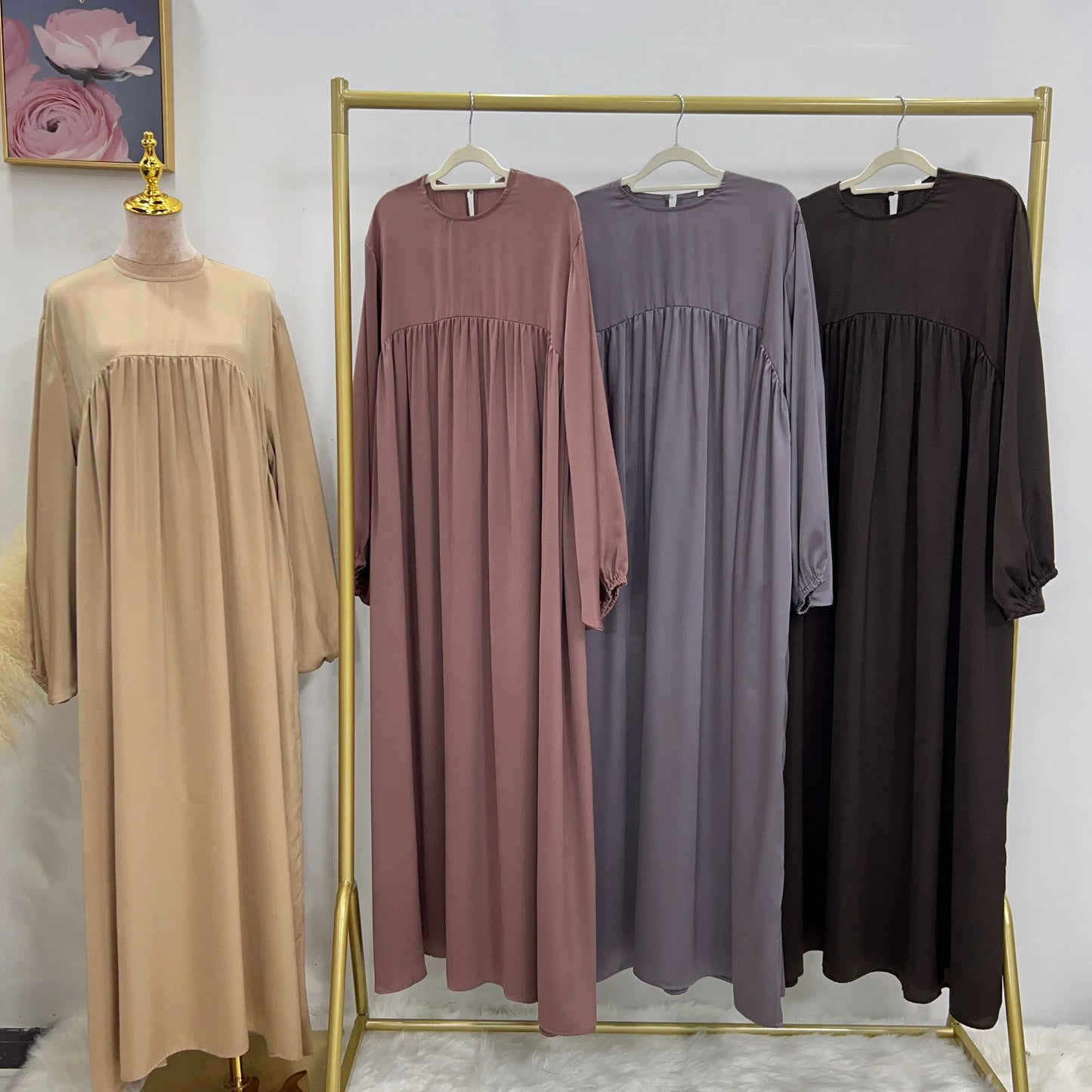 RETAL STYLE Abayas Bishop Sleeves Muslim Woman Clothing Maxi Dresses