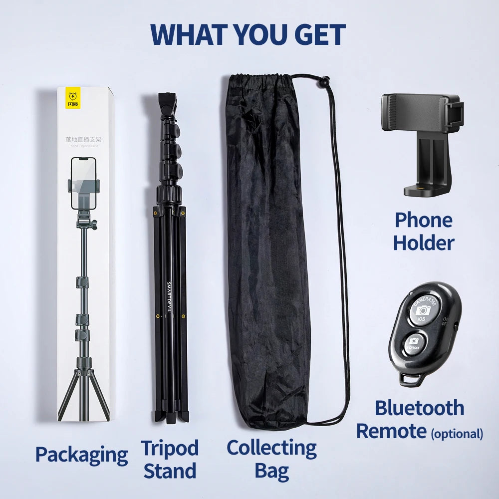 Mobile Phone Live Tripod Floor-Standing ,Support Stand ,Ring Lamp ,Bluetooth Remote Selfie ,Camera Foldable and Portable