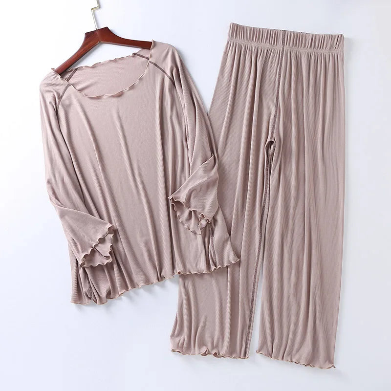 New silk light Modale pajamas women seven sleeves nine wide-legged pants ,home clothing set