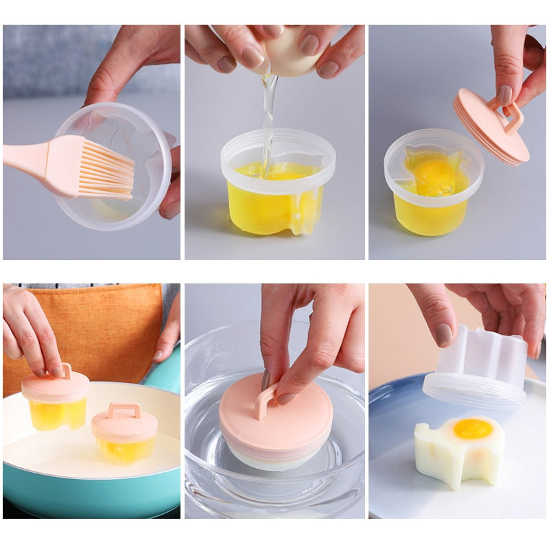 Modern kitchen, comfort and elegance, tools and more 4 Pcs/Set Cute Egg Cooker Tools With Brush Plastic Egg Boiler Poacher For Kid Baking Egg Mold Maker Kitchen Accessories