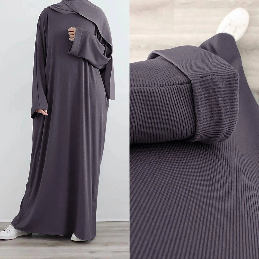 RETAL STYLE Muslim Fashion turkey Hijab Dress Autumn Winter Ribbed Solid