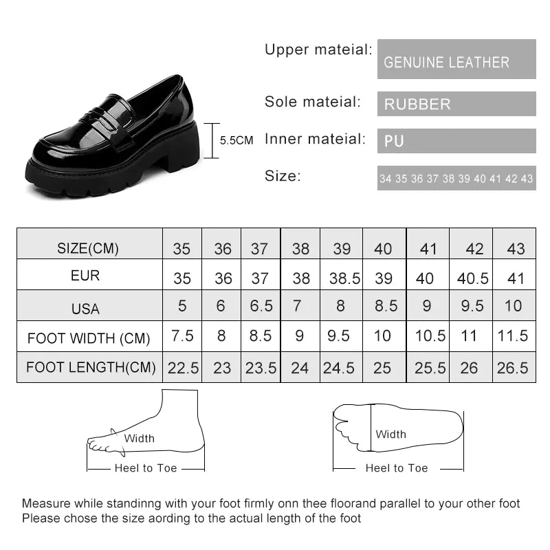 ARTYSHOP Loafers Shoes Women Genuine Leather Spring Platform Women Plus Size Shoes British Style Fashion