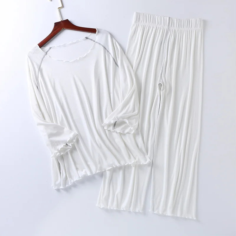 New silk light Modale pajamas women seven sleeves nine wide-legged pants ,home clothing set