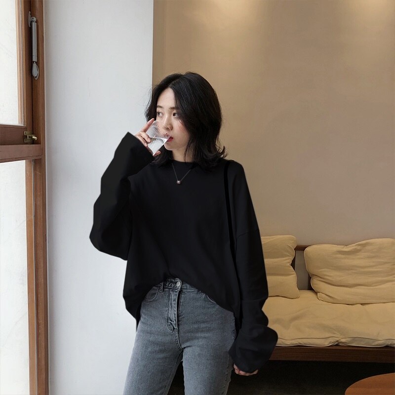 spring autumn Solid Simple oversized  T-shirts Women