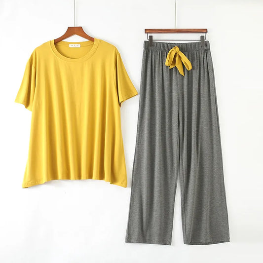 Summer  modal pajamas for women,  thin section short-sleeved trousers suit ,two-piece loose comfortable pajama set , home service