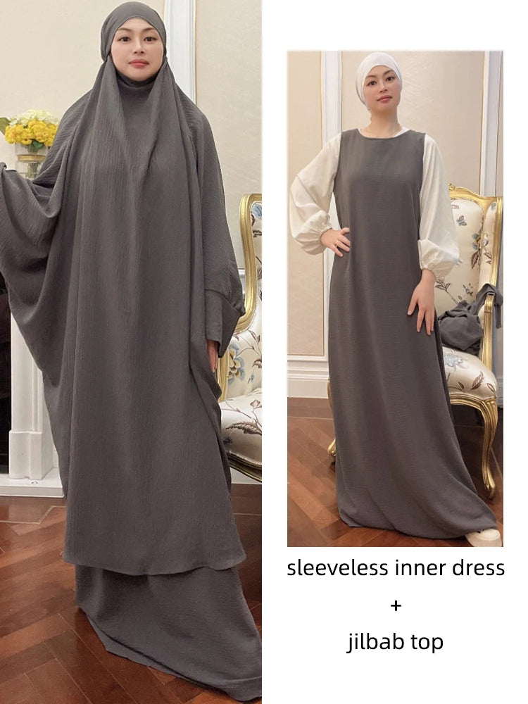 RETAL STYLE Jilbab 2 Piece Set Extra-Long Overhead Abaya + Sleeveless Dress Islamic Clothing