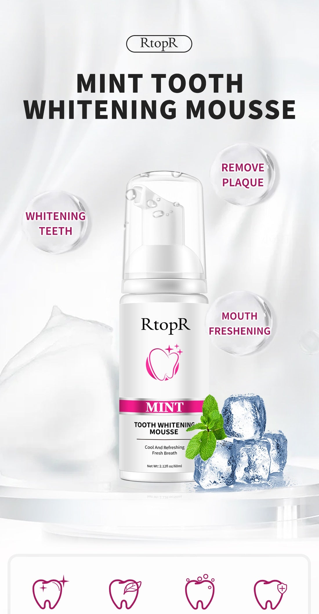 Mint Teeth Whitening Mousse Removal Macular Removal Smoke Stains Removal Dirt Brightening Clean Mouth Fresh Breath