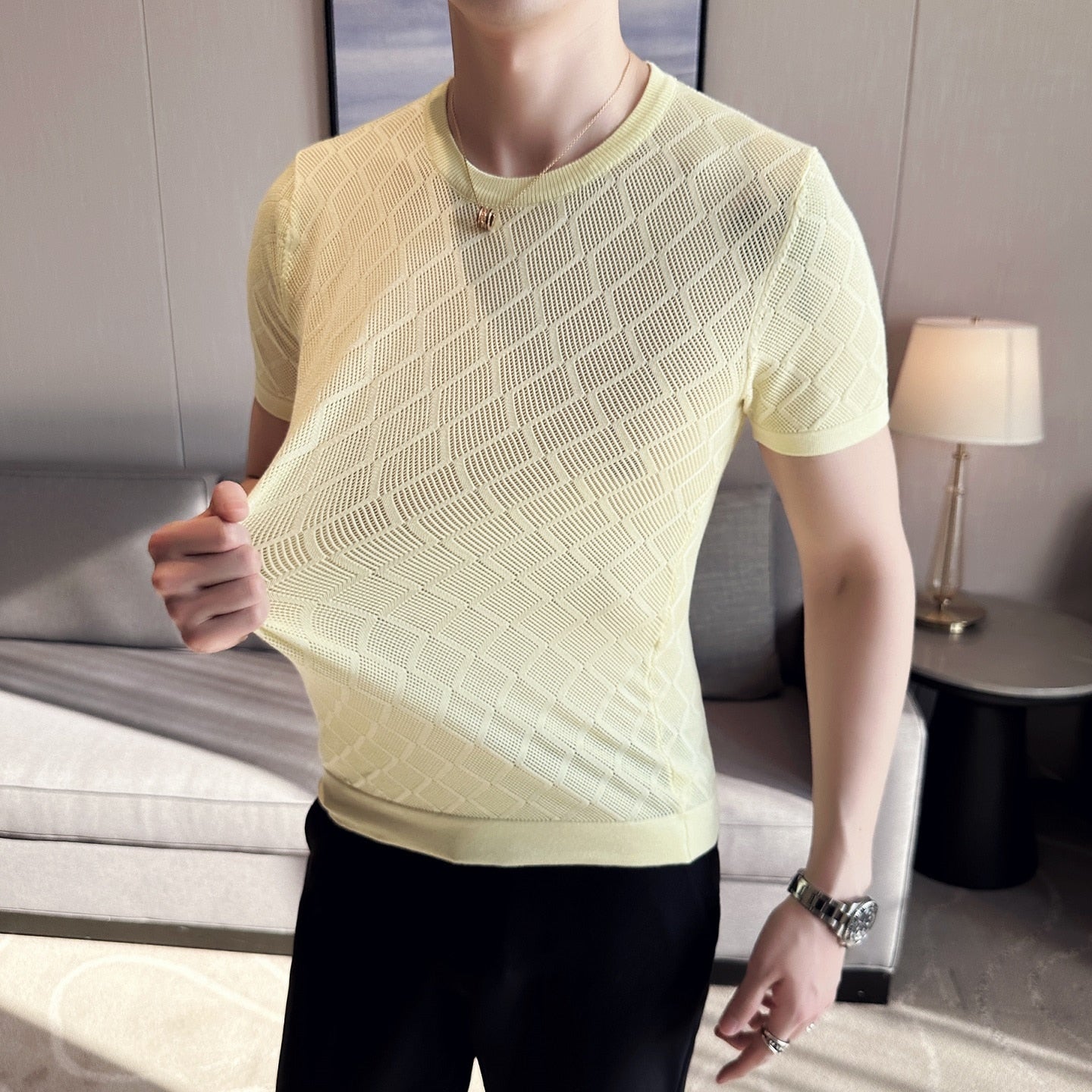 style men's ice silk knit t-shirt