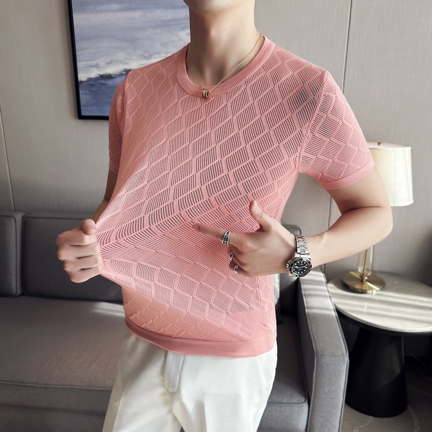 style men's ice silk knit t-shirt