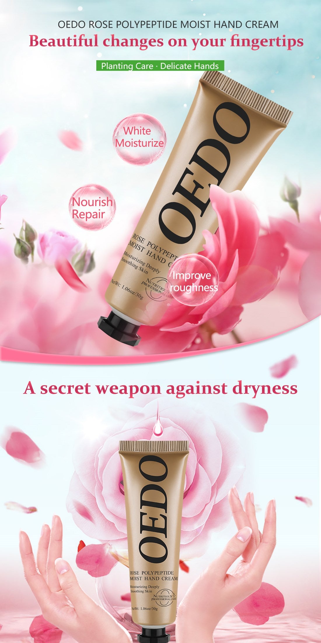 Rose Moisturizing Hand Cream Repair Hand Rough Skin Hand Anti-Aging Moisturizing Whitening Essence Hand cream 30g