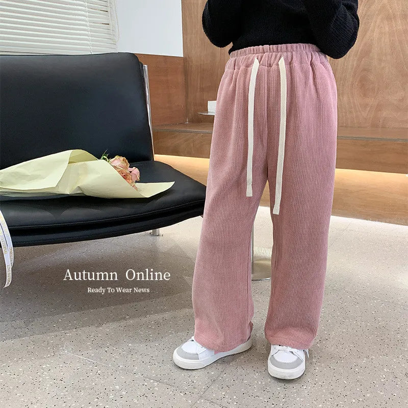 New Light Luxury, Fashion Kids, Trousers Girls Comfortable, Casual Corduroy Strait Pant Boutique Clothing