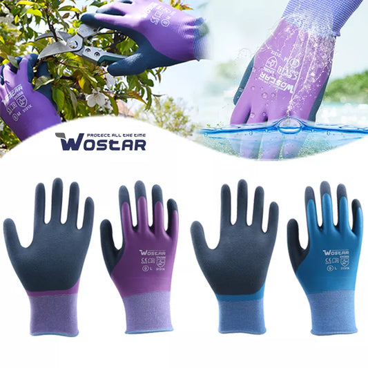 Working Gloves ,Purple Polyester Grey Latex Glove , Protective for work Garden Durable, Non-slip Waterproof Gardening Gloves