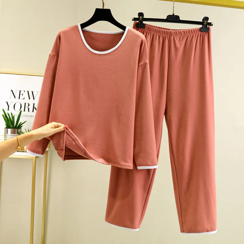 New women's warm autumn clothes and trousers suit pajamas long sleeved trousers Darlon large size home clothes