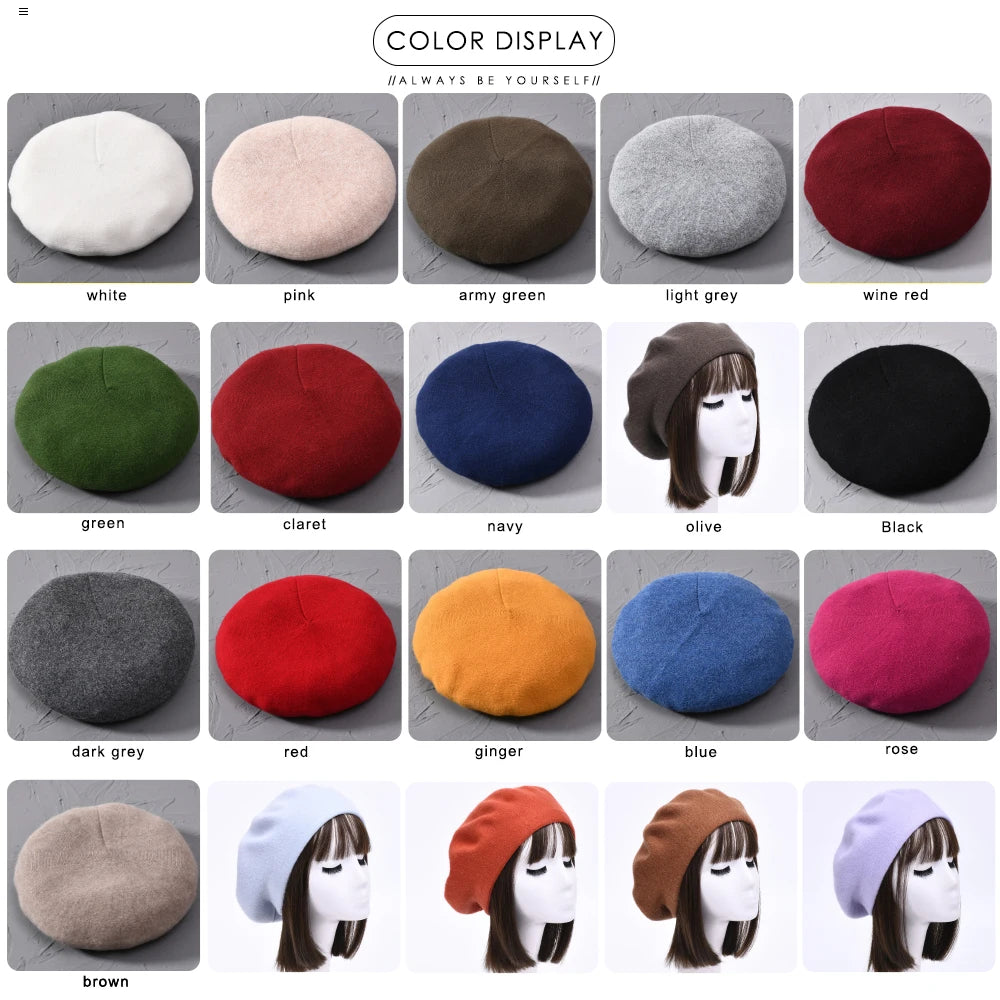 Women Beret ,Hat Winter Fashion ,Female Knitted Cotton Wool Hats Spring, Brand Girls ,Cashmere Blend, Solid Color Beret