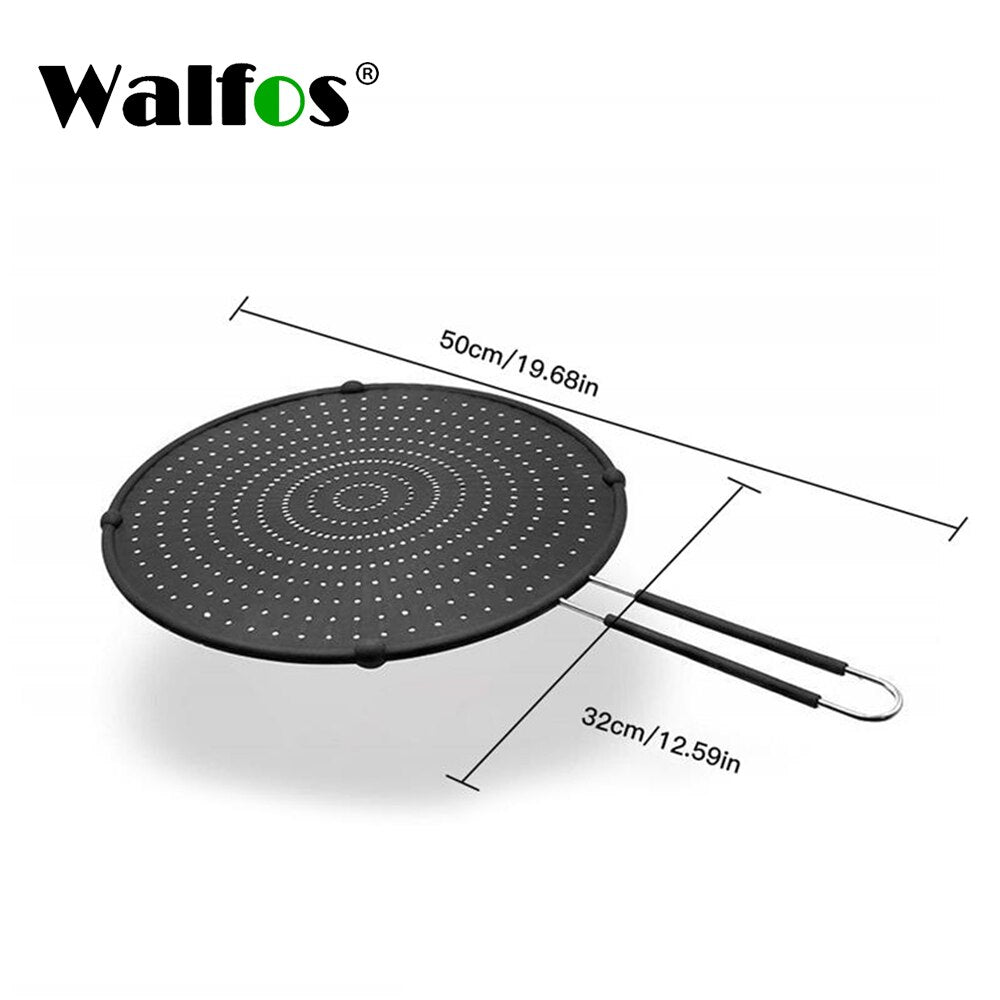 Walfos Silicone Splatter  Guard Nonstick Oil Grease Pan Lid Oil-Proof Splash Cover Frying Protection Mat Non-Slip Handle Pot