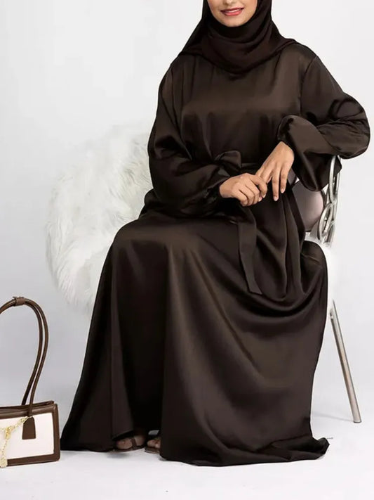 RETAL STYLE Satin Abaya Closed Hijab Dress Turkey Muslim