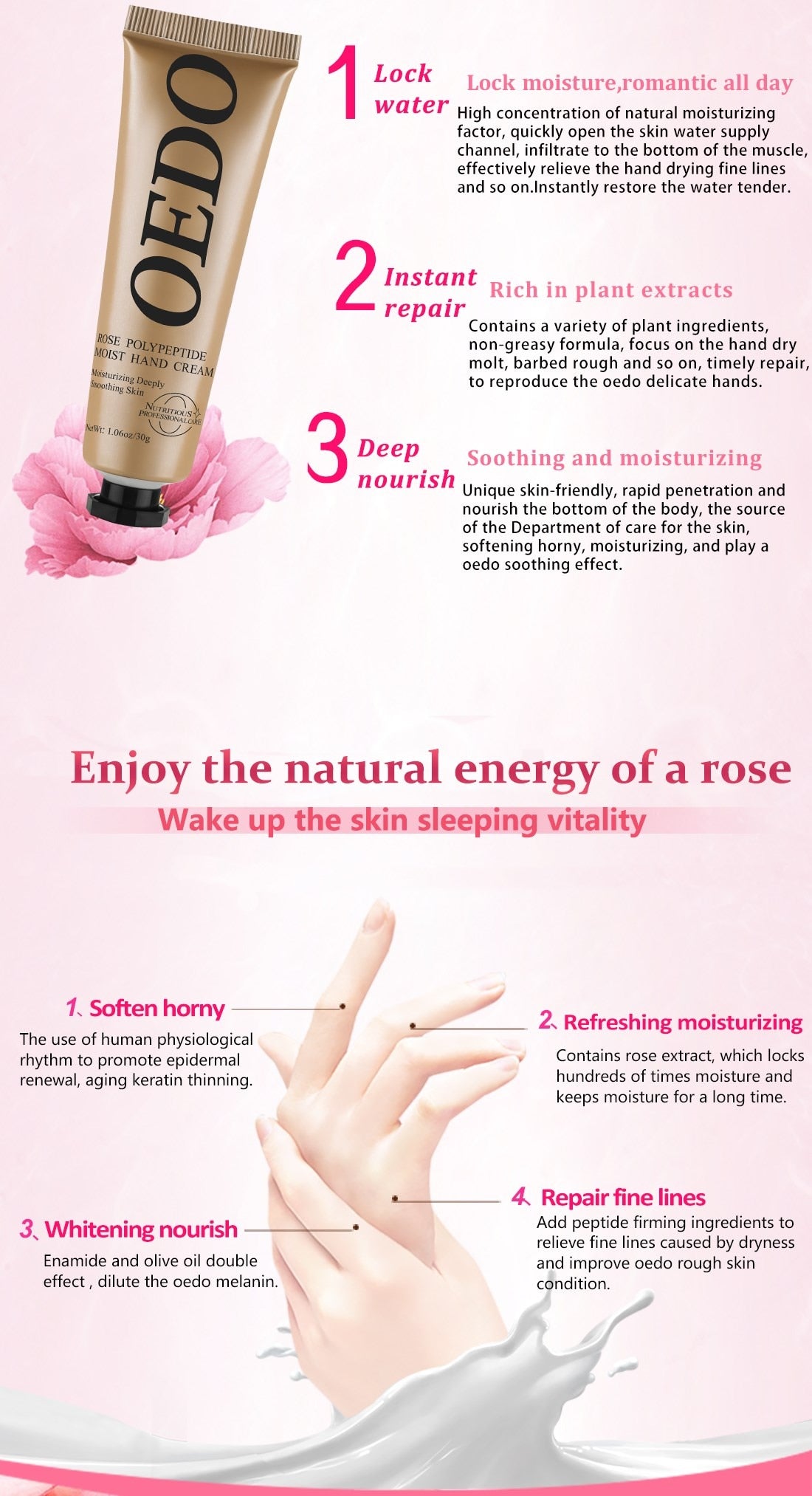 Rose Moisturizing Hand Cream Repair Hand Rough Skin Hand Anti-Aging Moisturizing Whitening Essence Hand cream 30g