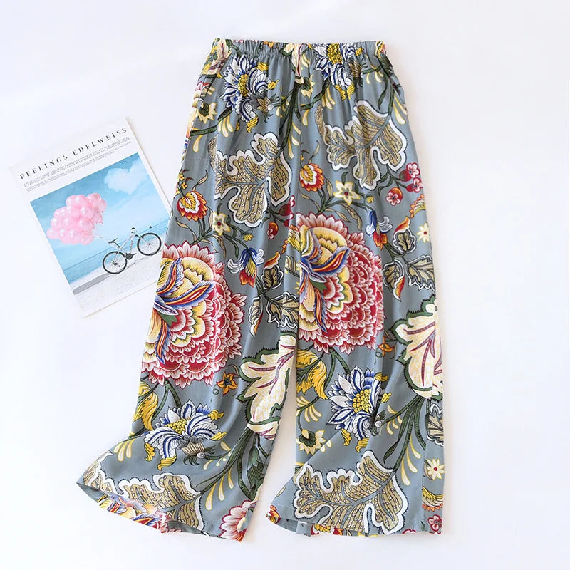 Summer new women's 100% viscose, pajama pants cropped pants thin loose wide leg pants ,home pants pajama plus size cute shorts