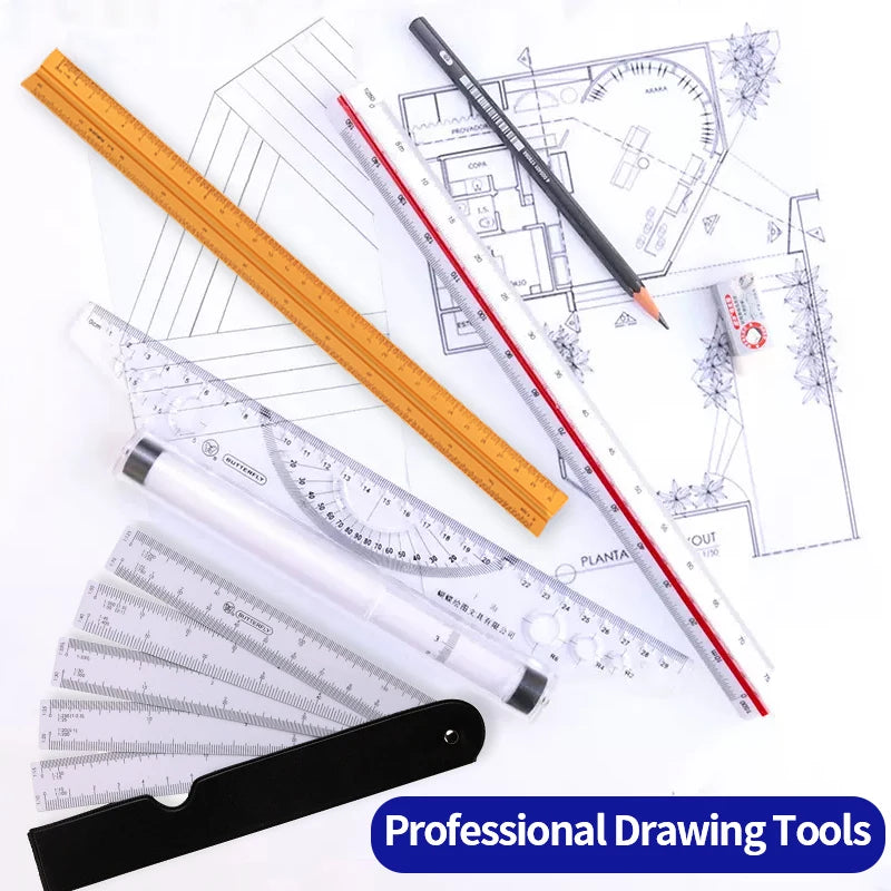 Triangular Scale Ruler 1:20-1:500 Alloy/Metal/Plastic Straight Ruler 30cm Architect/Engineer Accurate Drafting Measure Tool